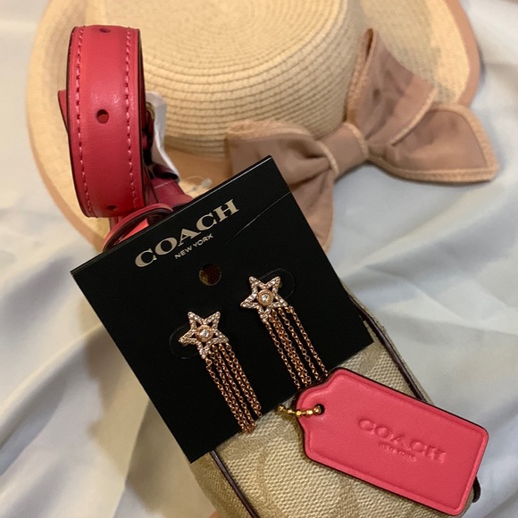 COACH Signature Star Fringe Hypoallergenic Post Earrings With CZ In Rose Gold - Picture 13 of 16